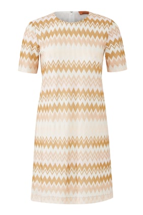 Zigzag Raschel Mini Elbise - Pembe Çok Renkli