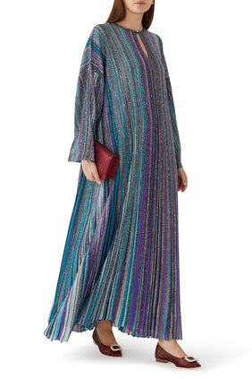 Simli Örgü Kaftan - Mavi