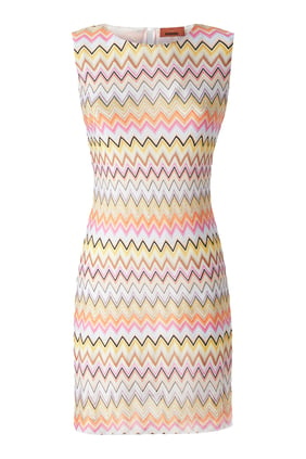Zigzag Askısız Mini Elbise - Pembe Çok Renkli