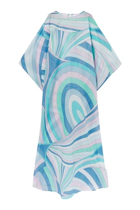 Iride-Print Pamuk Kaftan - Açık Mavi