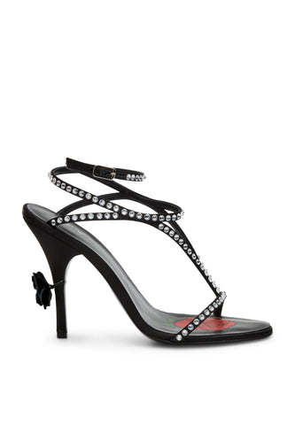 Kristal Taşlı 100 Saten Topuklu Sandaletler