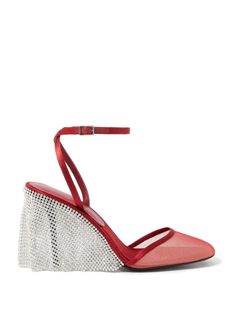 Kırmızı Tül 90mm Topuklu Slingback Ayakkabı