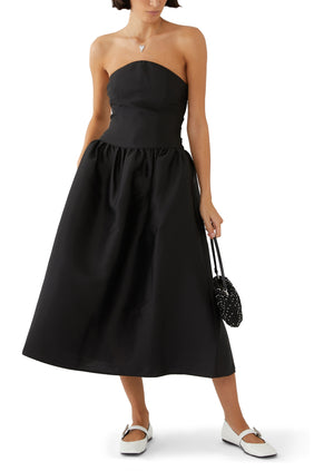 Siyah Taffeta Midi Elbise - Şık ve Zarif