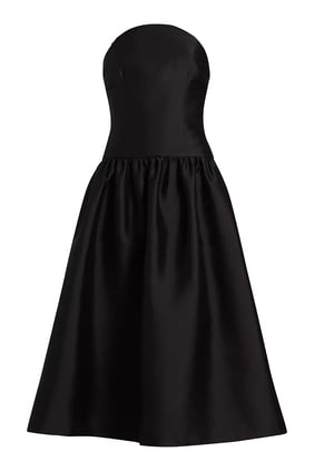 Siyah Taffeta Midi Elbise - Şık ve Zarif