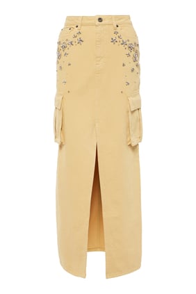 Süslemeli Denim Kargo Maxi Etek