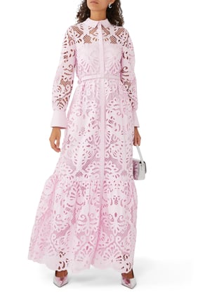 Pembe Dantel Maxi Elbise - Şık Yaz Tarzı