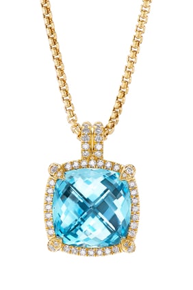 18K Sarı Altın & Elmaslı Mavi Topaz Kolye