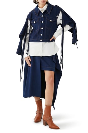 Şık Açık Kol Denim Ceket