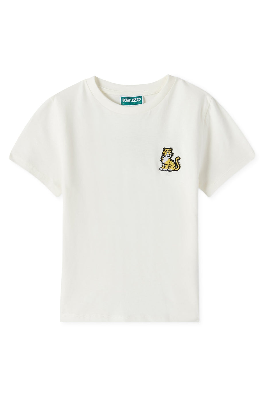 Çocuklar için Kaplan Desenli Nakışlı Pamuklu T-Shirt - Beyaz
