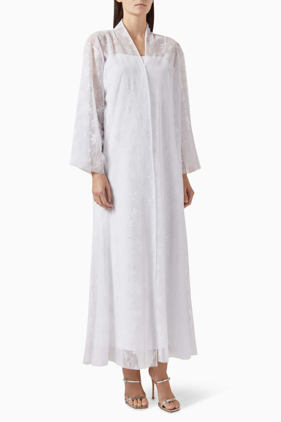 Şeffaf Tül Abaya Dandelion Motifi ile Aksesuar Sheila ile Birlikte Şık Tasarım