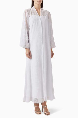 Şeffaf Tül Abaya Dandelion Motifi ile Aksesuar Sheila ile Birlikte Şık Tasarım