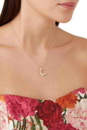 14K Altın ve Pırlanta ile Cocktail Hilal Charm Kolye