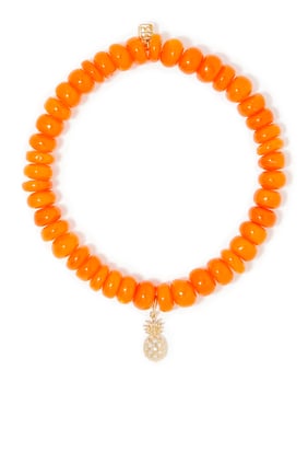 Ananas Desenli Opal Boncuklu Bilezik, 14k Sarı Altın ve Pırlantalar