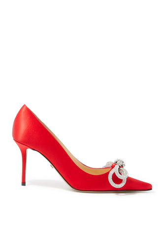 Çift Fiyonk 85 Satin Topuklu Ayakkabı - Kırmızı