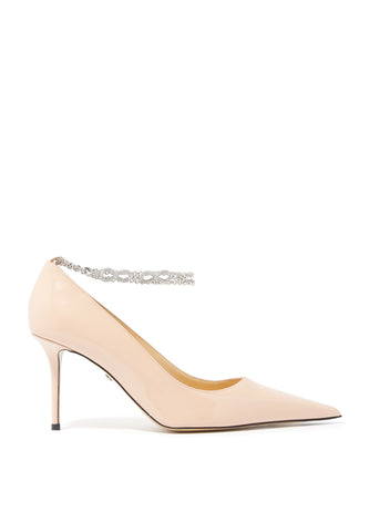 Zincir Detaylı Parlak Deri 85mm Topuklu Kadın Ayakkabısı