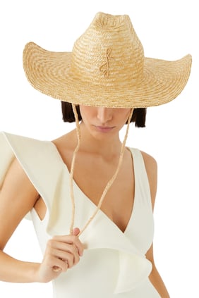Monogram İşlemeli Hasır Cowboy Şapkası