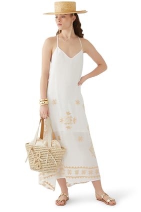 Monogram Detaylı Zincir Askılı Hasır Şapka