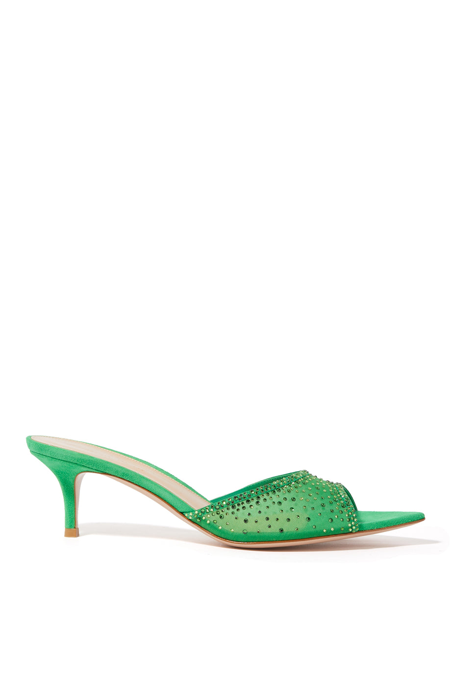 Rania 55 Suede Organze Süslemeli Mules - Yeşil