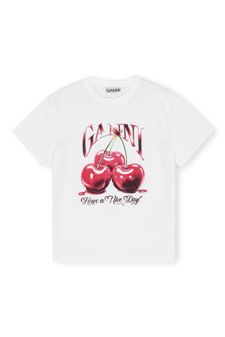 Basic Jersey Cherry Relaxed T-shirt  Kadın Beyaz Organik Grafik Tişört