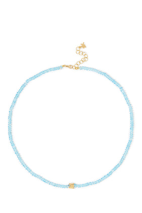 Sonsuz Boncuklu Mavi Topaz ve Mini Rondel Kolye, 18k Altın