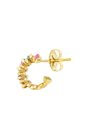 Şık Zigzag Pastel Safir Mini Küpeler, 18k Sarı Altın & Safir