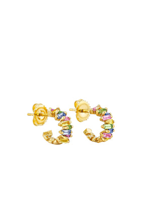 Şık Zigzag Pastel Safir Mini Küpeler, 18k Sarı Altın & Safir