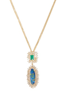 Opal Baguette Kolye, 18k Sarı Altın, Zümrüt ve Elmas