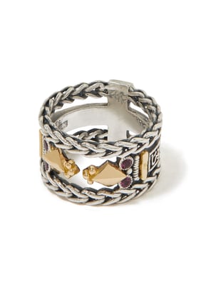 Rhodolit Taşlı 18K Sarı Altın ve Gümüş Açık Yüzük