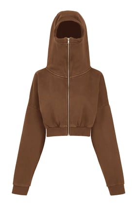 Tam Boy Zipli Kısa Sweatshirt