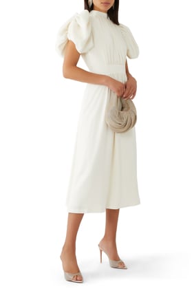 Saten Puff Midi Elbise