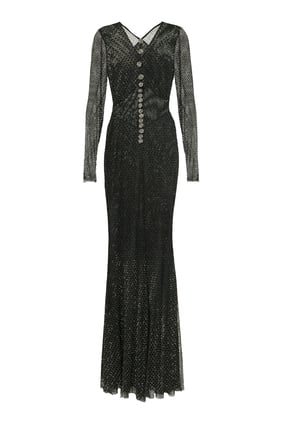 Swarovski Taşlı File Detaylı Crossover Maxi Elbise