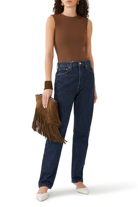 90’lar Tarzı Yüksek Bel Düz Uzun Jean