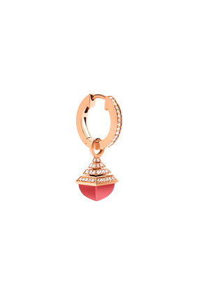 Cleo Rev Mini Damla Küpe, 18 Ayar Rose Altın, Pırlanta ve Pembe Mercan