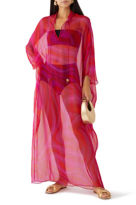 Marmo Desenli İpek Kaftan