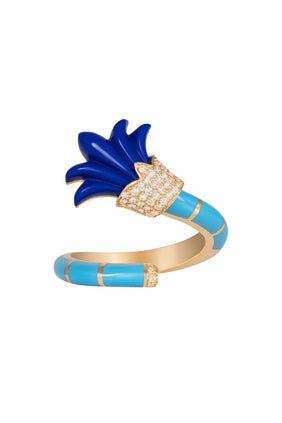 Psychedeliah On A Vine Pembe Yüzük, 18K Sarı Altın, Elmas, Lapis Lazuli & Turkuaz