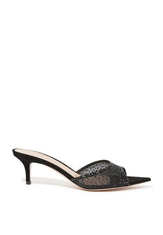Rania 55 Suede Organza Taşlı Mules - Siyah