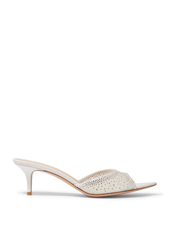 Rania 55 Suede Organza Süslemeli Topuklu Ayakkabı - Off White