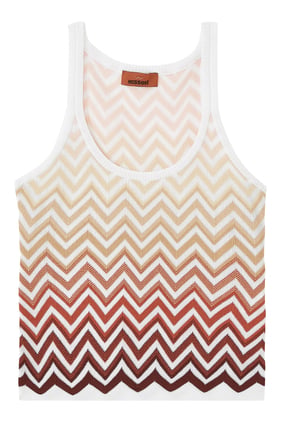 Missoni Chevron Desenli Kısa Kollu Bluz - Beyaz Çok Renkli