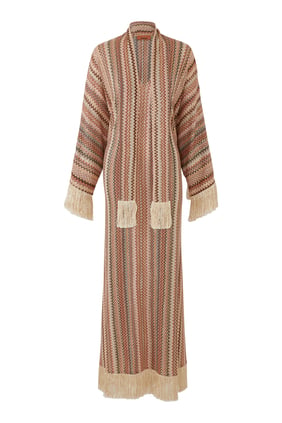 Pullu Franjeli Kaftan Elbise - Bej