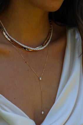 Kalp, Oval ve Marquise Pırlantalı Kısa Lariat Kolye, 18 Ayar Sarı Altın
