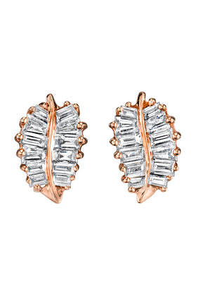 Zarif Palm Yaprağı Küpeler, 18k Rose Gold & Elmas