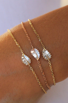 Palm Yaprağı Baguette Elmas Bilezik, 18k Pembe Altın & Elmas
