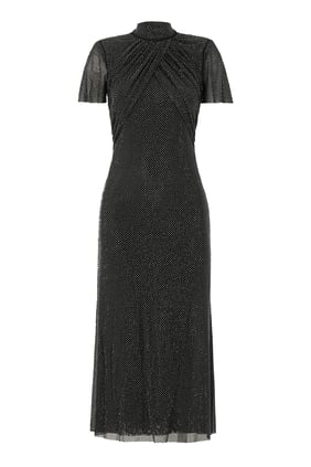 Rhinestone Ağı Mesh Midi Elbise
