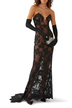 Rhinestone Dantel Maxi Elbise - Şıklığın Zirvesi