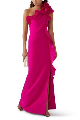 Organza Detaylı Kreplı Sütun Elbise