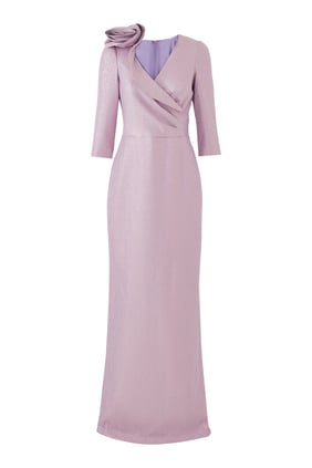 Metalik Jakarlı Çiçek Desenli Şık Elbise