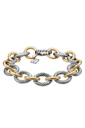 Oval Zincir Bilezik, 18k Sarı Altın & Gümüş