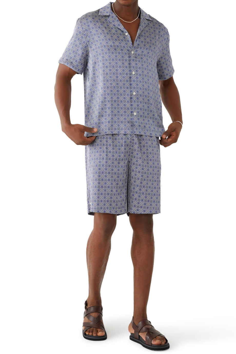 Şık Kısa Kollu İpek Gömlek - Lacivert