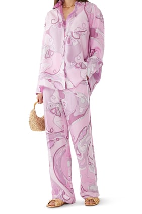Pucci Orchidee Desenli İpek Twill Gömlek