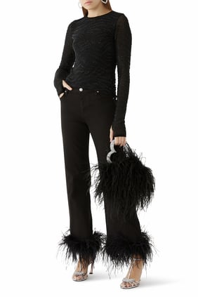 Tüy Detaylı Roxie Dar Paça Kot Pantolon